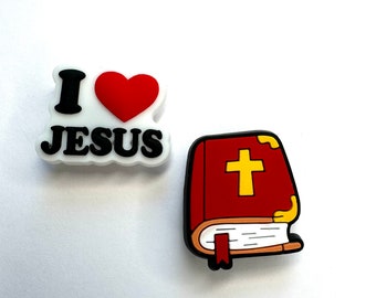 Religious Shoe Charms: I Love Jesus & Bible Clog Charms