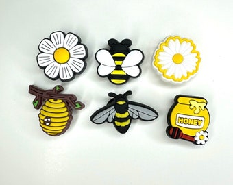 Bumble bee schoen charmes - madeliefje clips - tuinieren klomp charme - insect schoen clip - honingpot gezicht knop - bijenkorf klomp accessoire - bug klompen