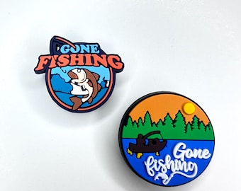 Adornos para zapatos con estilo de pesca - estilo náutico, cebo, me fui a pescar, aparejos de pesca, me encanta pescar, cumpleaños, Día del Padre - accesorio para zuecos de pescador