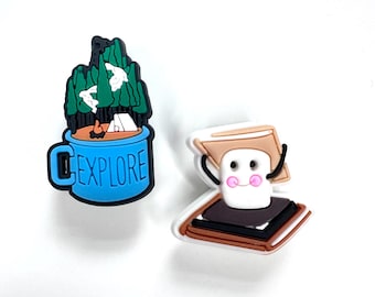 S'mores & Campfire Shoe Charms Hiking Clog Accessories Outdoor shoe accessories camping clogs clips outdoors funky outdoor gift idea unisex