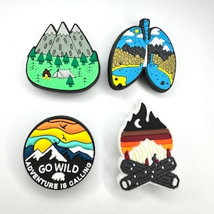 Camping style shoe charms - hiking shoe accessories - outdoors clog clips - clog charms - mountain shoe accessory - campfire charms
