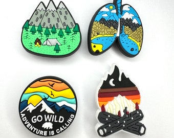 Camping style shoe charms - hiking shoe accessories - outdoors clog clips - clog charms - mountain shoe accessory - campfire charms