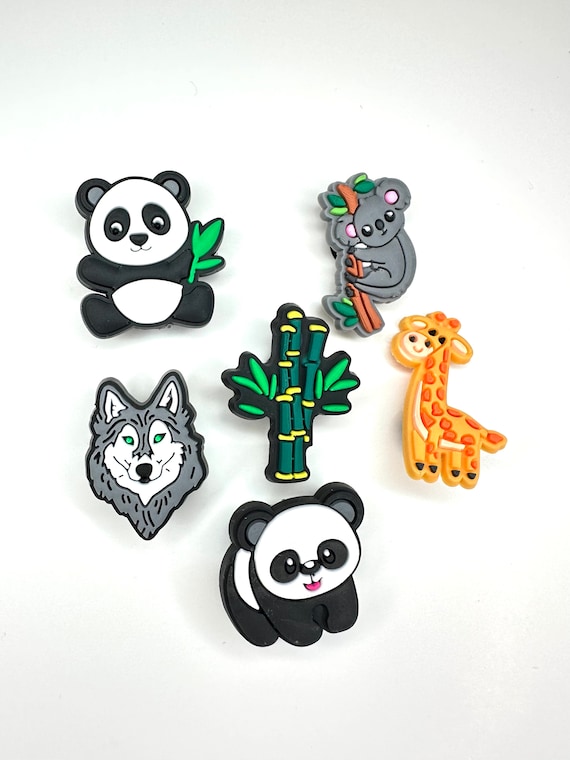 Wild Animal Shoe Charms: Giraffe, Wolf, Panda, Koala