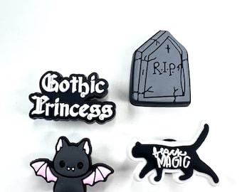 Gothic goth charm - rip accessories - black magic clog clip - bat clog charm - gothic - alternative  - creep charms - tombstone black cats