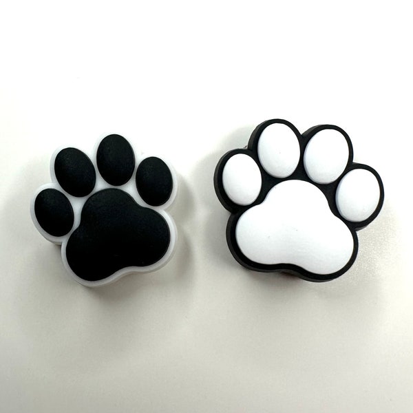 Pawprint shoe charm - black and white shoe accessories - dog shoe brooch - clog charms - pets clog accessory - cat lover charms - pet paws