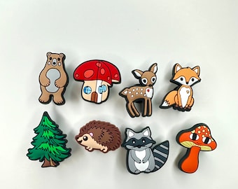 Woodland shoe charm - shoe accessory - raccoon clog clip - bear charm - fox clog charm - hedgehog charm - deer foam shoe accessory - shrooms