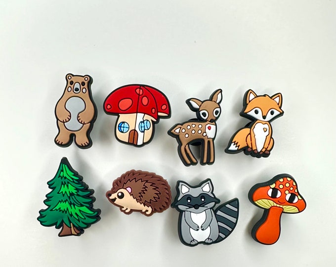 Woodland Shoe Charm: Raccoon, Bear, Fox, Mushroom, Tree, Deer, Hedgehog Clog Clip
