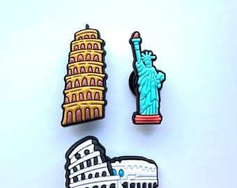 Landmark Clog Charms: Statue of Liberty, Colosseum, Leaning Tower