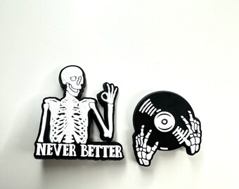 Skeleton charm  - dj shoe accessories - never better clog clips - black and white charm - funky gothic - alternative charm - skeleton clips