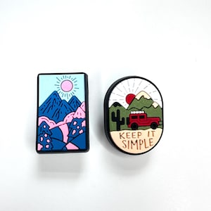 Hiking Shoe Charms: Outdoors Clog Clips - Mountain & Campfire