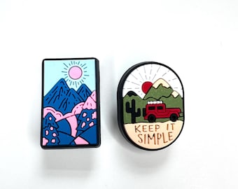 Hiking Shoe Charms: Outdoors Clog Clips - Mountain & Campfire