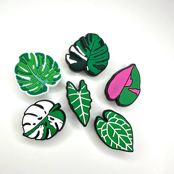 Tropical houseplant shoe charms - monstera - Swiss leaf - alocasia - pink princess philodendron - pvc clog accessory - green fingers gift