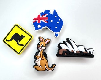 Australia map shoe charm - kangaroo shoe accessories - Australian animal - clog accessory - Sydney opera house - unisex gift ideas -