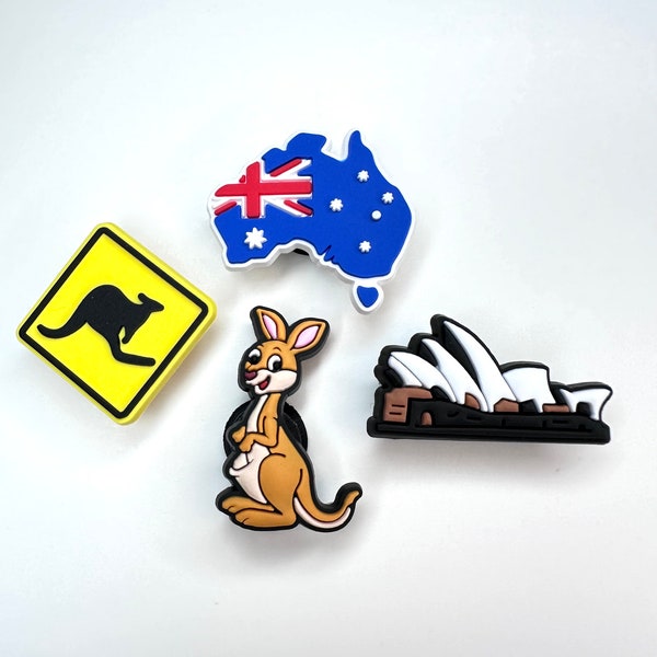 Australia map shoe charm - kangaroo shoe accessories - Australian animal - clog accessory - Sydney opera house - unisex gift ideas -