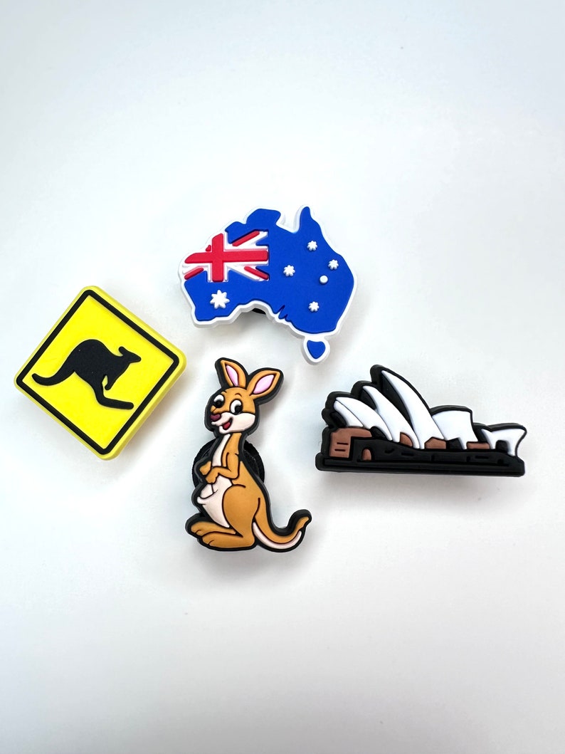Australia map shoe charm kangaroo shoe accessories Australian animal clog accessory Sydney opera house unisex gift ideas 5. All 4 Charms