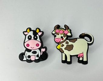 Cow clog charms - farm animal shoe accessories - cutie cow clog charm - cau print charms - farm theme shoe clips