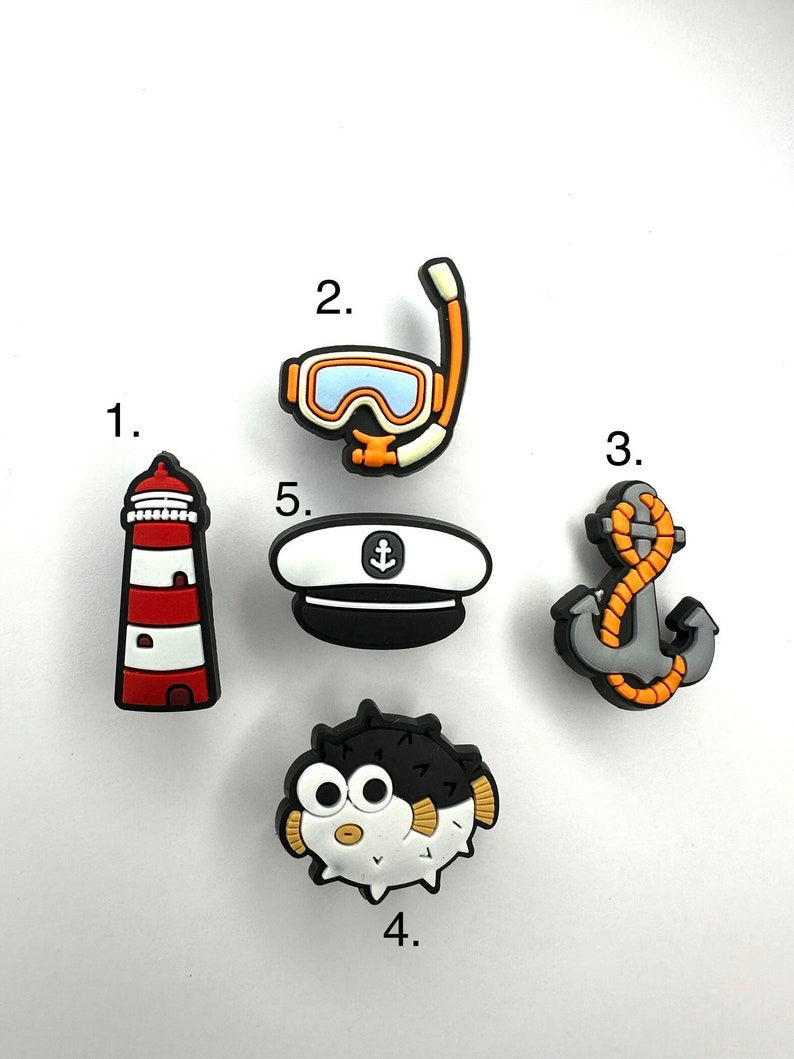 Nautical Style Shoe Charms nautical style, lighthouse, puffer fish, anchor, goggles. image 2