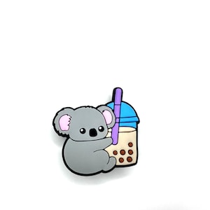 Bubble tea shoe charms - boba tea - iced coffee accessories - kawaii drinks clog charms - bubble tea shoe charm - koala drinking boba