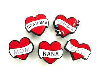 Love heart charm - mom dad nana grandpa grandma shoe accessory - positive gift idea - love charm - clog accessories - family shoe charms