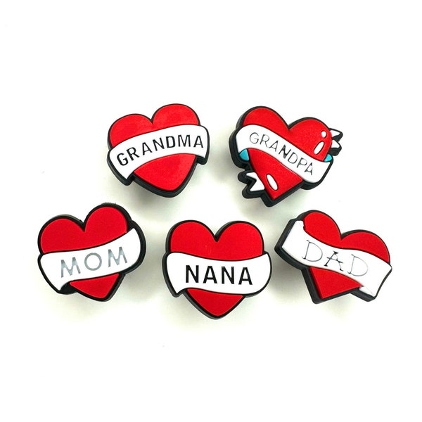 Love heart charm - mom dad nana grandpa grandma shoe accessory - positive gift idea - love charm - clog accessories - family shoe charms