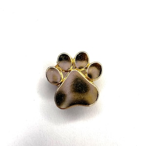 May include: A gold-colored paw print charm with a shiny finish. The charm is a detailed representation of a dog or cat paw, with five distinct pads. The charm is likely made of metal and is set against a white background.
