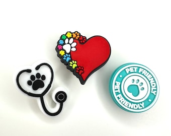 Vet Shoe Charms: Veterinarian Clog Accessories - Paw Prints, Stethoscope