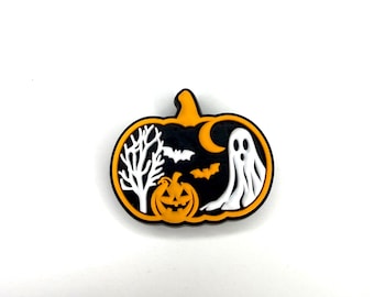 Adornos de zuecos con forma de fantasma de calabaza: Accesorios espeluznantes para zapatos de Halloween, adorno para bolso, accesorio otoñal terrorífico