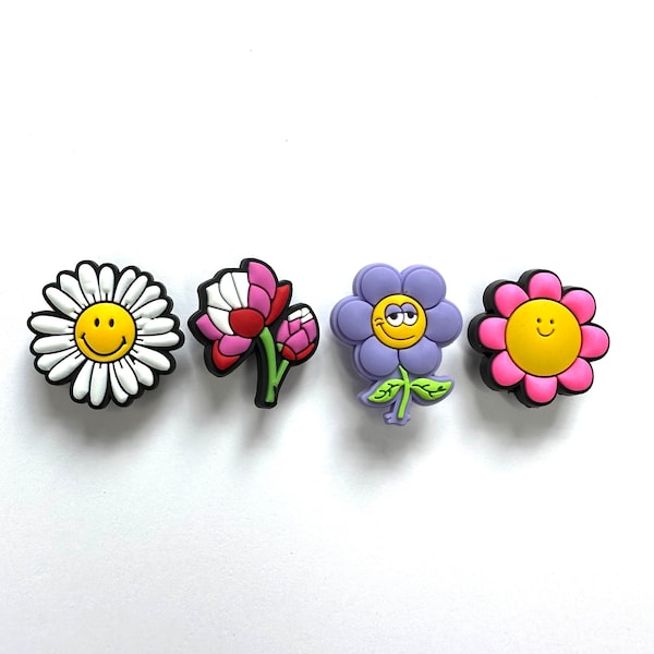 Floral shoe charms - daisy shoe charm - gardening clog charm - horticultural shoe clip - happy flower face button - flower shoe charm