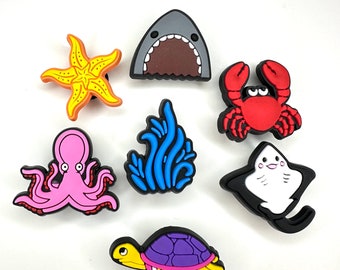 Sea life animals Shoe Charms - deep sea style, turtle - starfish - shark - crab - manta ray - octopus - coral - pvc shoe decoration - clogs