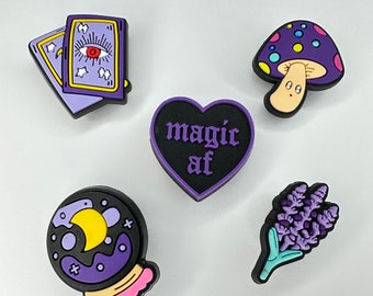 Witchy style shoe charms - magical shoe charms - crystal ball clog charm - lucky heather - spiritual clog accessories