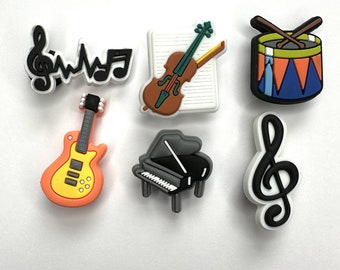 Musical Instrument Clog Charms: Piano, Guitar, Violin Shoe Accessories