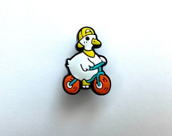 Duck on a bike clog charm - cool duck shoe accessory - duckie clog clips - cyclist shoe clips