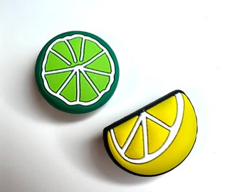 Lemon Lime shoe charms - fruity shoe clips - shoe charms - foodie shoe charms - plant based charm  - vegan - fruit salad charm citrus fruit