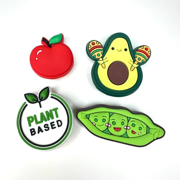 Vegetable shoe charms - peapod shoe clips - shoe charms - foodie shoe charms - plant based charm - apple charms - vegan - avocado charm