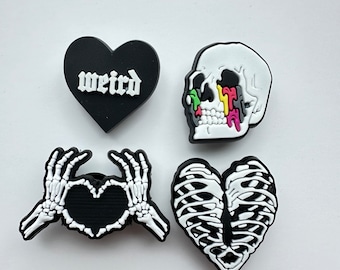 Skeleton charm  - rib shoe accessories - weird clog clips - black and white charm - funky gothic - alternative charm - skeleton clips