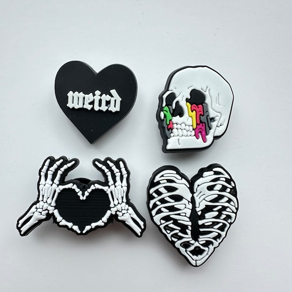 Skeleton charm  - rib shoe accessories - weird clog clips - black and white charm - funky gothic - alternative charm - skeleton clips