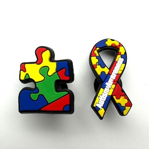 Pingente de sapato para autismo - acessório de calçado para conscientização do autismo - pingentes neurodivergentes - ideia de presente positiva - pingente de sapato quebra-cabeça - acessórios para tamancos