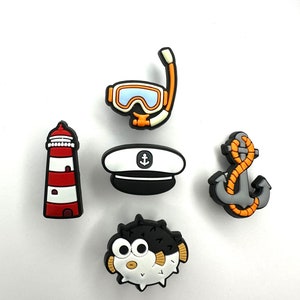 Nautical Style Shoe Charms nautical style, lighthouse, puffer fish, anchor, goggles. image 1