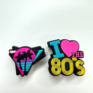 I love the 80s Schuhanhänger - Clog Pins - Retro Accessoire - Schuhclip - Lustiger Spruch Schuhknopf - Retro Palme Clog Dekoration - Vintage