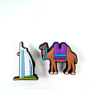 Accessoires sur le thème de Dubaï - breloque de Dubaï - broche camel - breloques de sabots amusantes - vacances dans le désert - cadeau amusant - accessoire de chaussure exotique - clips de sabots - chameaux