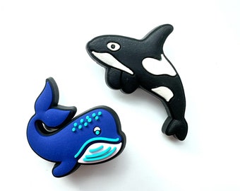 Blue whale Shoe Charms - orca whale style clog accessory, killer whales - humpback whale - pvc shoe decoration - save the whales gifts
