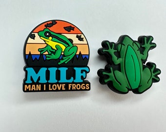 Frog shoe charms - amphibian shoe charms - man I love frog accessories - funky clog charms - Charmitz charms - frog life - sassy frog - milf