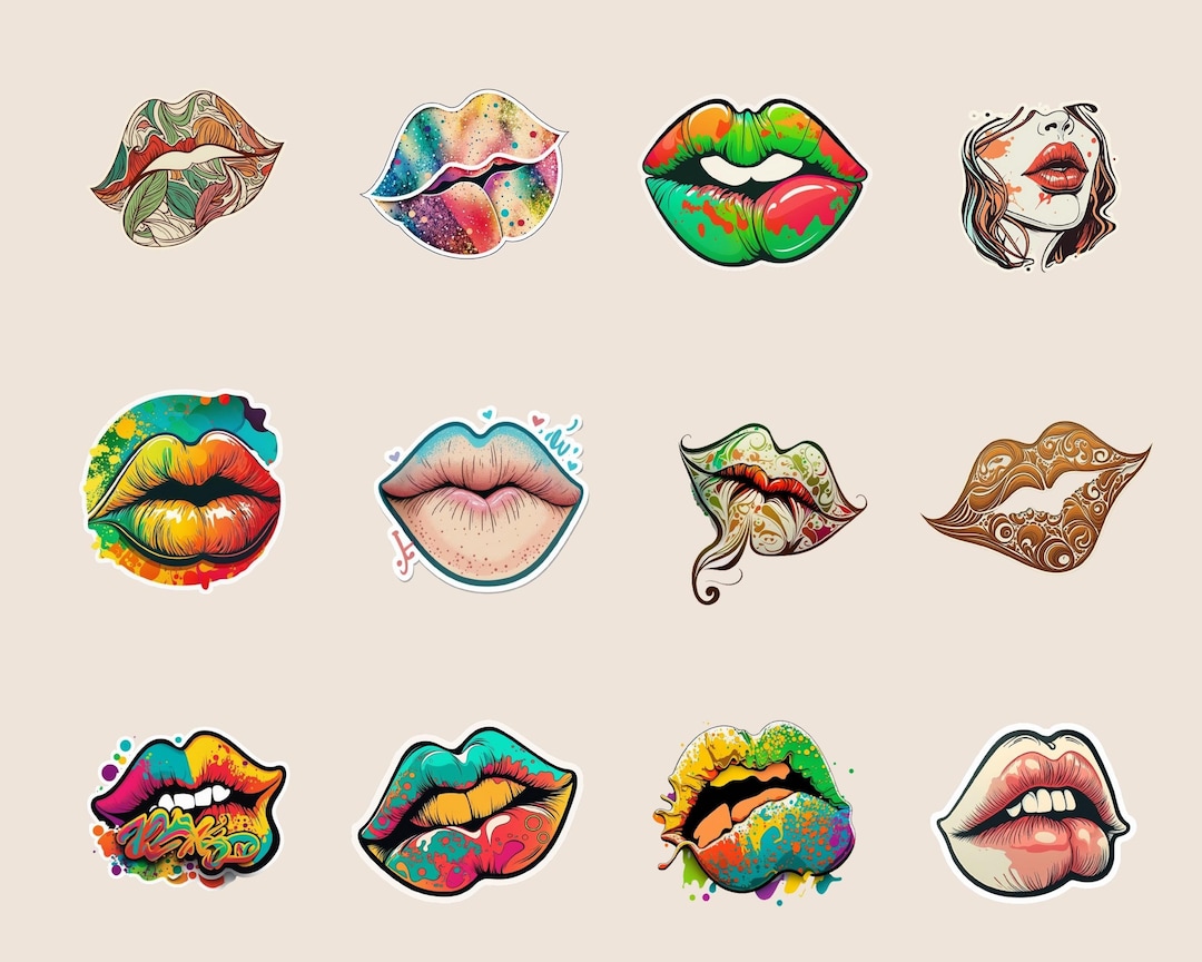 Kiss Bundle Stickers Printable, Printable Stickers, Sticker Png Bundle