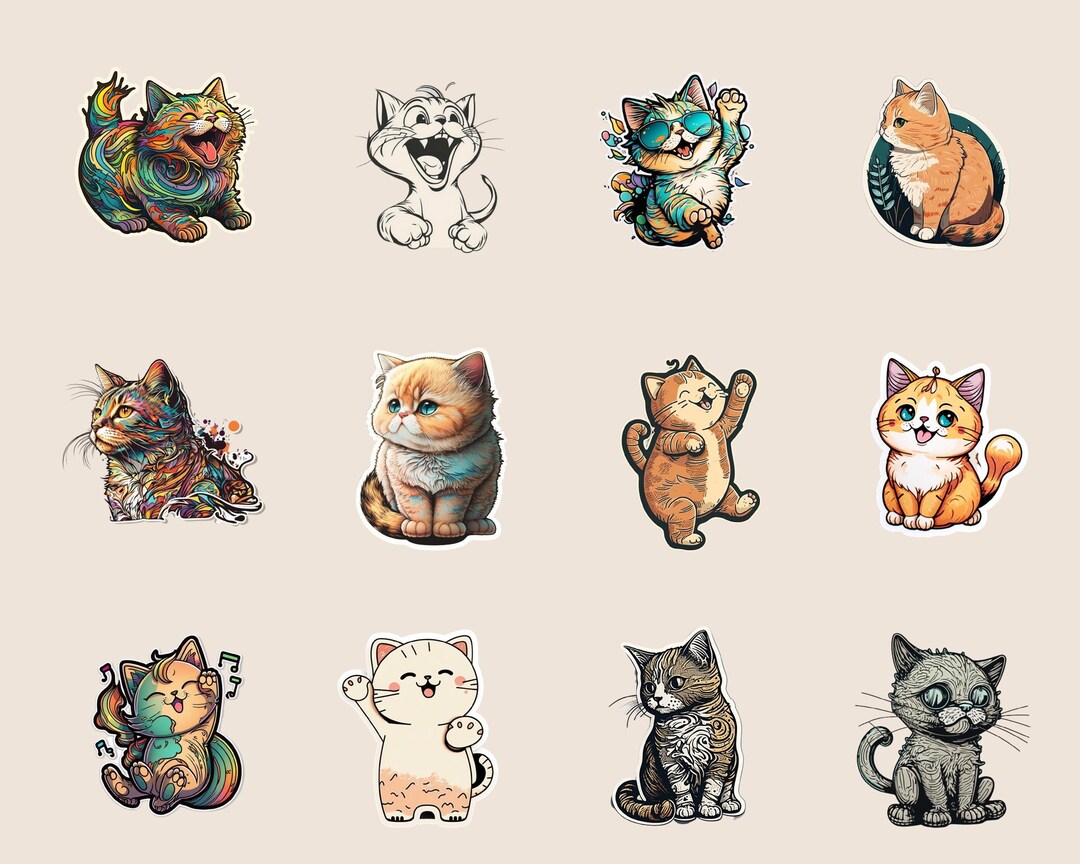 Cat Bundle Stickers Printable Printable Stickers Sticker Png - Etsy
