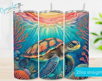 Retro Sea Turtle Tumbler Wrap Png, 20 oz Skinny Tumbler Sublimation Design Digital Download PNG Instant, Baby Sea Turtle #505