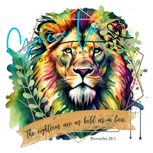 The Righteous are as Bold as A Lion Png Colorful Popular Sublimation Design Christian Png Instant Digital Download Bible Verse