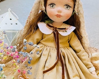 Handmade Textile Doll: Beatrix - Rabbit Dress & Ears