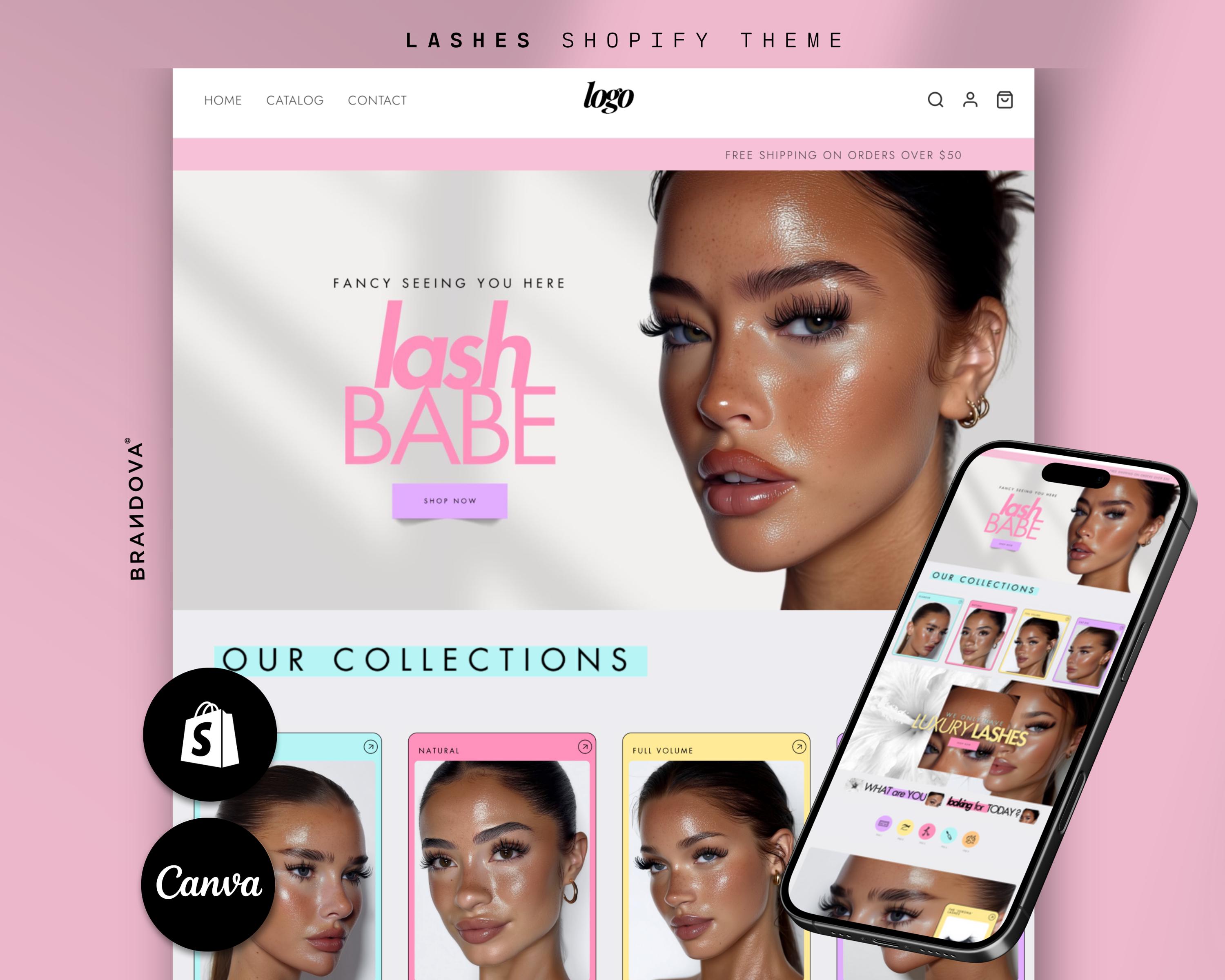 Lada | Pastelwimpers Shopify-thema, sjablonen voor banners voor website van Lash Tech, website nepwimpers, wimperextensions, beauty, make-upwebsite