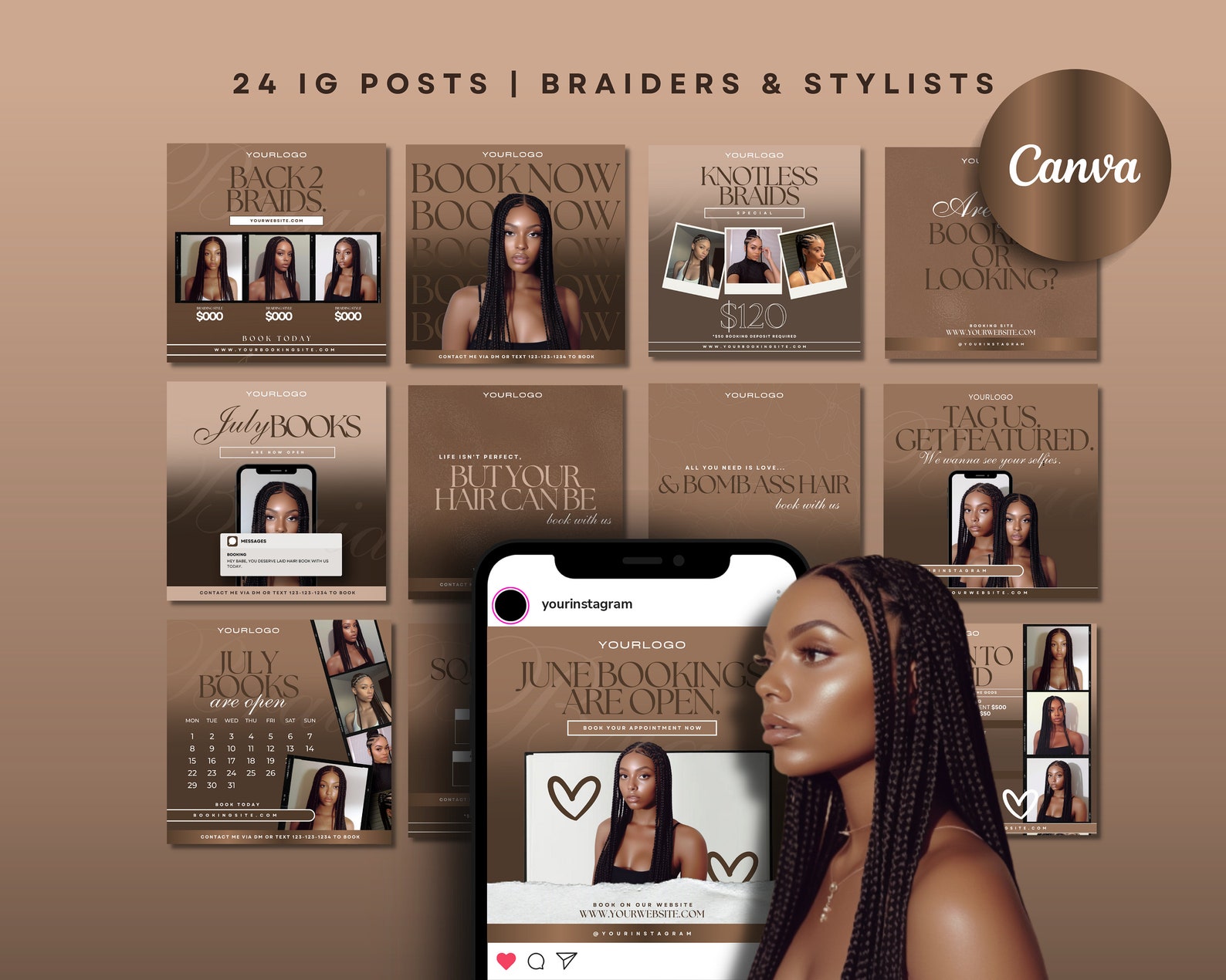 24 Hair Braiding Templates | Braids Hairstylist Branding IG Posts ...