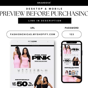 Puede incluir: Una captura de pantalla de un sitio web con un esquema de color rosa y negro. El sitio web es para una tienda de ropa llamada "Pretty Clothes". El sitio web tiene una venta en curso con hasta un 50% de descuento. El sitio web tambi&eacute;n tiene un enlace a una colecci&oacute;n de tienda llamada "Pink, Pink Pink".